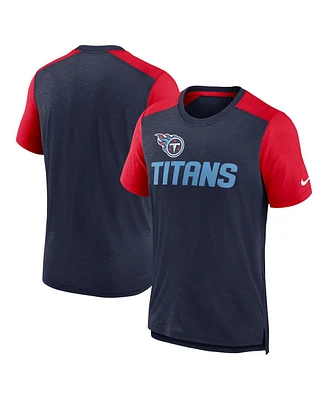 Men's Nike Heathered Navy, Red Tennessee Titans Color Block Team Name T-shirt
