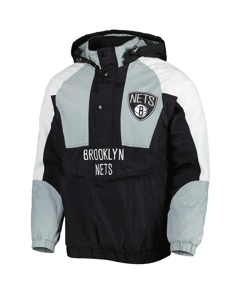 Men's Starter Black Brooklyn Nets Body Check Raglan Hoodie Half-Zip Jacket