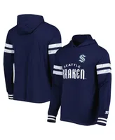 Men's Starter Navy Seattle Kraken Offense Long Sleeve Hoodie T-shirt