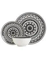 Tabletops Unlimited 12 Pc. Black Pad Print Dinnerware Set, Service for 4