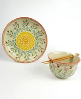 Euro Ceramica Ella Ramen Bowl and Dinner Bowl Set in Red