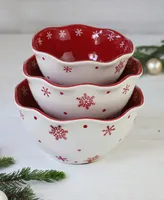 Euro Ceramica Winterfest 3 Piece Nesting Bowl Set