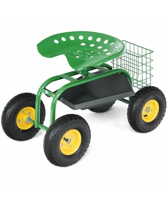Costway Rolling Tray Gardening Planting with Work Seat Garden Cart