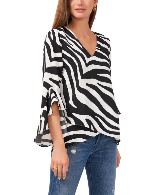 Vince Camuto Women's Flutter Sleeve Zesty Zebra Blouse