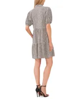 CeCe Women's Gingham Babydoll Elbow-Sleeve Tiered Dress