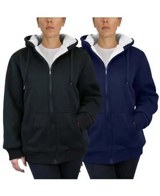 Galaxy By Harvic Women's Loose Fit Sherpa Lined Fleece Zip-Up Hoodie Sweatshirt, Pack of 2