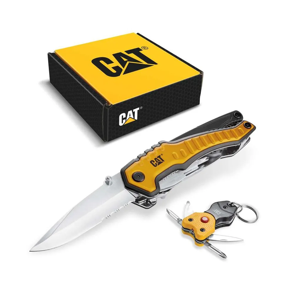 Cat 2 Piece Xl Multi-Tool and Multi-Tool Key Chain with Light Gift Box Set