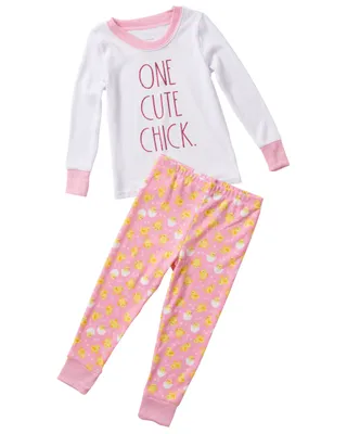 Toddler Girls One Cute Chick Long Sleeve Top and Jogger Pajama 2 Piece Pajama Set