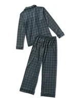 Little, Big Boys Green Plaid Notch Collar Button Up Top and Pants 2 Piece Pajama Set