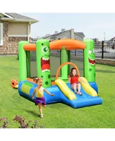 Costway Inflatable Bounce House Jumper Castle Kids Playhouse w/ Basketball Hoop & Slide