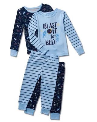 Toddler Boys Mix n Match Blast Off To Bed Long Sleeve Top and Jogger 4 Piece Pajama Set