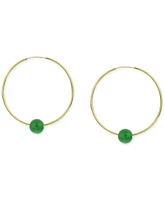 Jade Medium Hoop Earrings 14k Gold, 1.57" (Also Onyx, Turquoise, Lapis, & Freshwater Pearl)