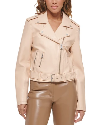 Levi's Women's Faux-Leather Belted Hem Moto Jacket