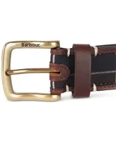 Barbour Men's Tartan-Trim Leather Belt