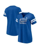 Women's Fanatics Heather Royal Los Angeles Dodgers Quick Out Tri-Blend Raglan Notch Neck T-shirt