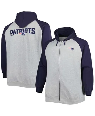 Men's Heather Gray New England Patriots Big and Tall Fleece Raglan Full-Zip Hoodie Jacket