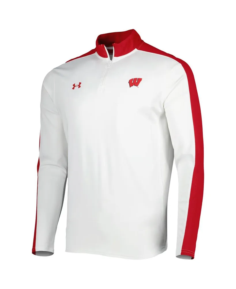 Men's Under Armour White Wisconsin Badgers Lightweight Mock Neck Performance Quarter-Zip Jacket