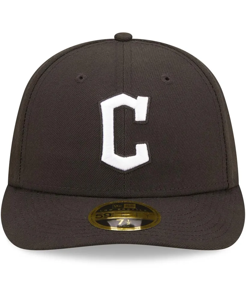 Men's New Era Cleveland Guardians Black and White Low Profile 59FIFTY Fitted Hat