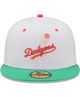 Men's New Era White, Green Los Angeles Dodgers 50Th Anniversary Watermelon Lolli 59Fifty Fitted Hat