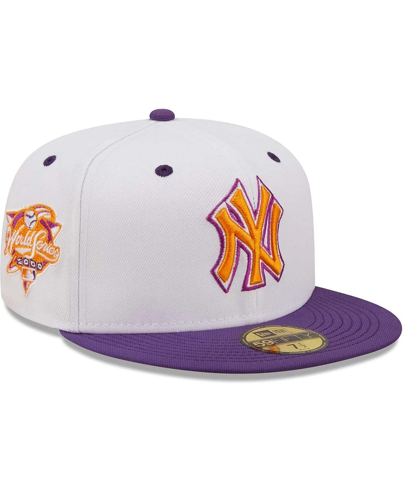 Men's New Era White, Purple York Yankees 2000 World Series Grape Lolli 59Fifty Fitted Hat