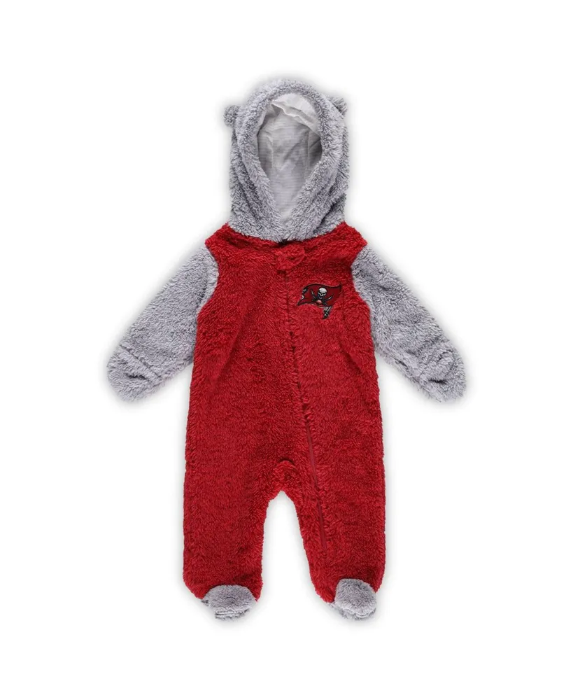 Newborn and Infant Boys Girls Red, Gray Tampa Bay Buccaneers Game Nap Teddy Fleece Bunting Full-Zip Sleeper