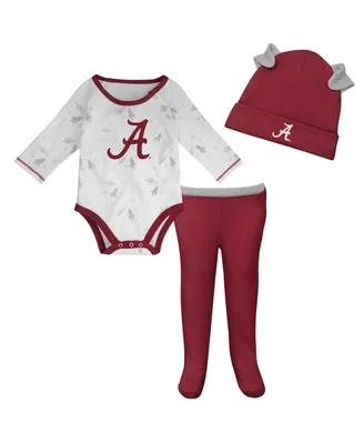 Newborn and Infant Boys Girls Crimson, White Alabama Crimson Tide Dream Team Raglan Long Sleeve Bodysuit Hat Pants Set