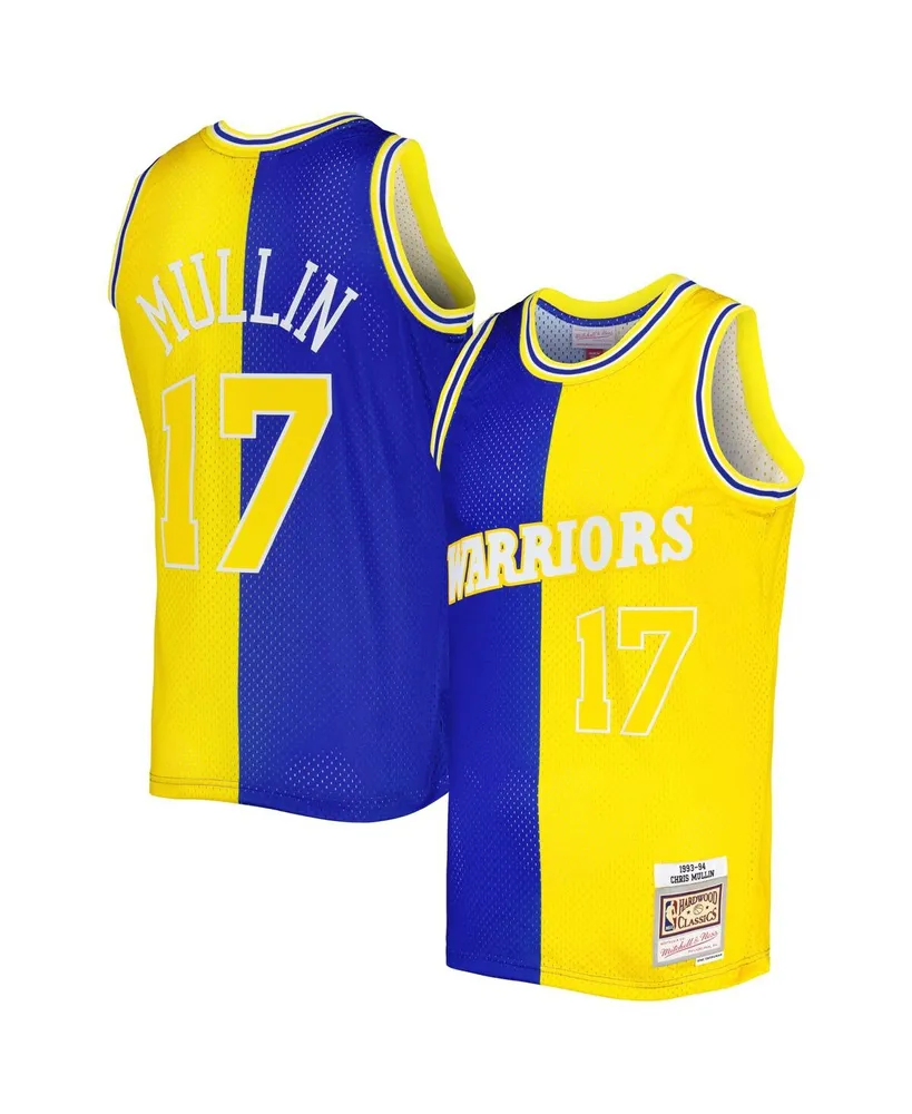 Men's Mitchell & Ness Chris Mullin Royal and Gold Golden State Warriors Hardwood Classics 1993-94 Split Swingman Jersey