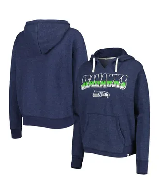 Women's '47 Brand College Navy Seattle Seahawks Color Rise Kennedy Notch Neck Pullover Hoodie