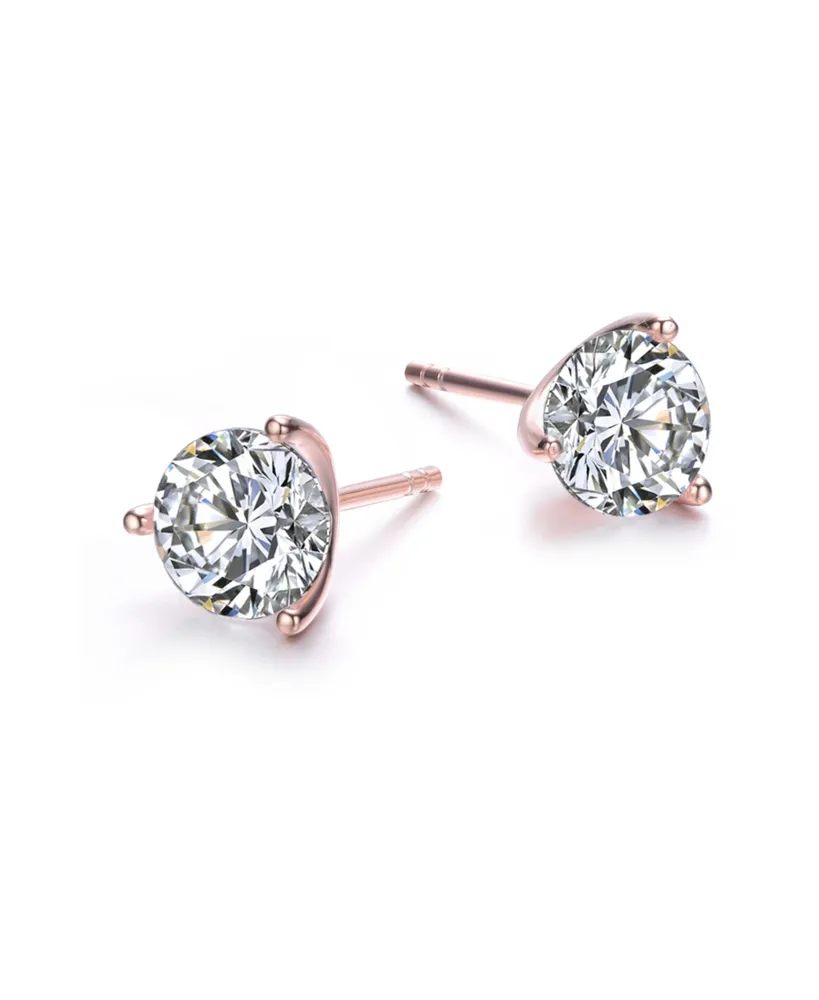 Genevive Sterling Silver Cubic Zirconia Solitaire Stud Earrings