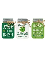 Glitzhome 7" H St. Patrick's Wooden Mason Jar Table Decor, Set of 3