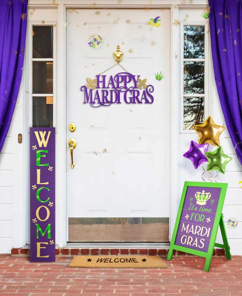 Glitzhome 42" H Mardi Gras Welcome Wooden Porch Sign