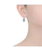 Genevive Sterling Silver with White Gold Plated and Blue Cubic Zirconia Leverback Earrings