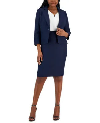Le Suit Jacquard Single Button Jacket and Pencil Skirt Set, Regular Petite Sizes