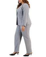 Le Suit Plus Herringbone Single Button Blazer & Straight-Leg, Mid-Rise Pantsuit