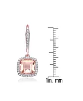 Genevive Sterling Silver 18K Rose Gold Plated Pink Cubic Zirconia Drop Earrings