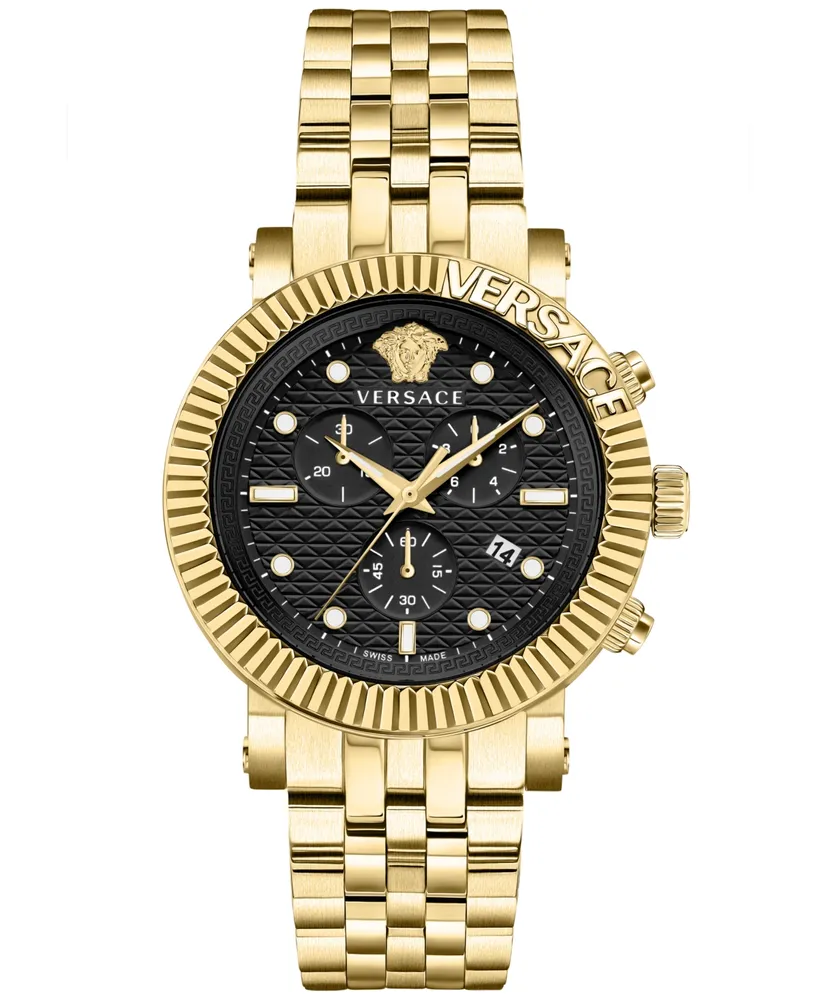 Versace Men's Swiss Chronograph V-Chrono Gold Ion Plated Bracelet Watch 45mm