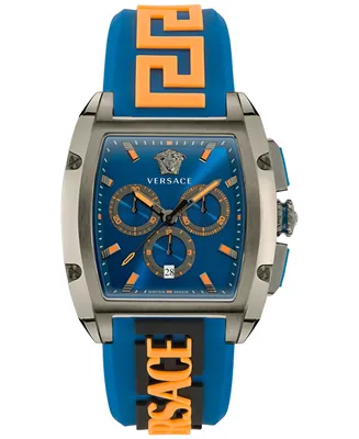 Versace Men's Swiss Chronograph Dominus Blue & Orange Silicone Strap Watch 42x50mm