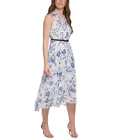 Tommy Hilfiger Women's Floral-Print Belted Midi Dress