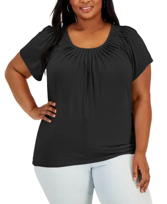 Style & Co Plus Pleat-Neck Top, Created for Macy's