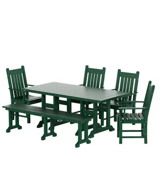 6 Piece Outdoor Patio Dining Set Table and Bench Armchair