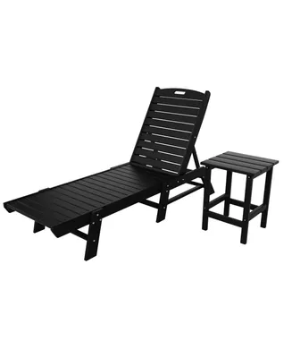 2 Pieces Poly Outdoor Patio Chaise Lounge Chair with Side Table Set