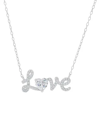 Macy's Silver Plated Brass Cubic Zirconia Love Heart Necklace