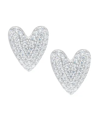 Macy's Silver Plated Brass Cubic Zirconia Heart Stud Earrings