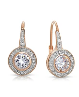 Cubic Zirconia Sterling Silver Round Stud Drop Euro Earrings