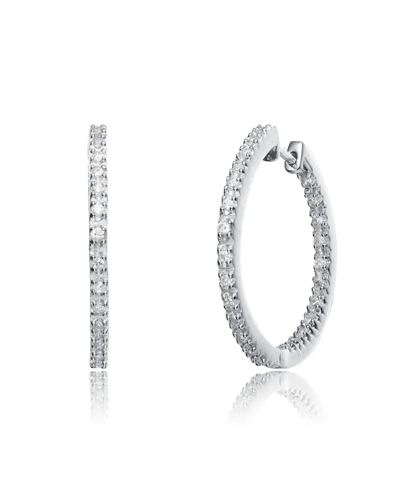 Genevive Sterling Silver White Gold and 14K Gold Plated Cubic Zirconia Hoop Earrings