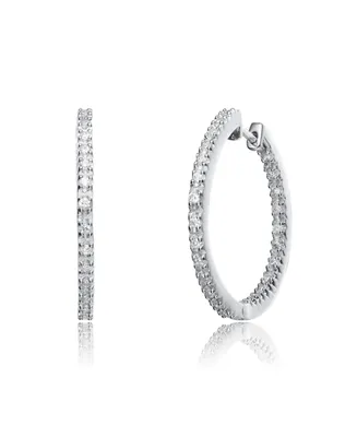 Genevive Sterling Silver White Gold and 14K Gold Plated Cubic Zirconia Hoop Earrings