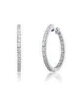 Genevive Sterling Silver White Gold and 14K Gold Plated Cubic Zirconia Hoop Earrings