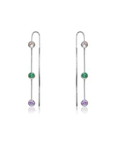 Genevive Sterling Silver White Gold Plated Round Multi Color Bezel Set Threaded Earrings