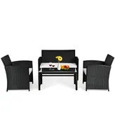 4PCS Outdoor Patio Rattan Furniture Conversation Set Cushioned Sofa Coffee Table