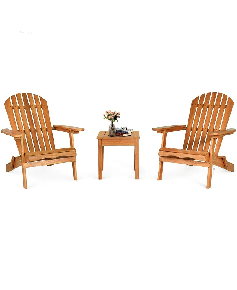 Costway 3PCS Patio Wooden Adirondack Chair Table Set Folding Seat Furniture Garden